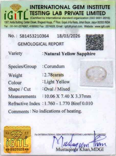 Yellow Sapphire (Pukhraj) Gemstone - 2.78 Carats