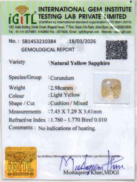 Yellow Sapphire (Pukhraj) Gemstone - 2.98 Carats