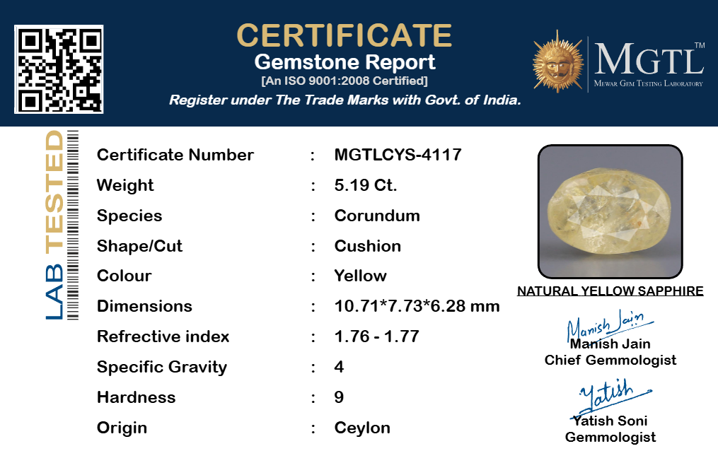 Yellow Sapphire (Pukhraj) Gemstone - 5.19 Carats