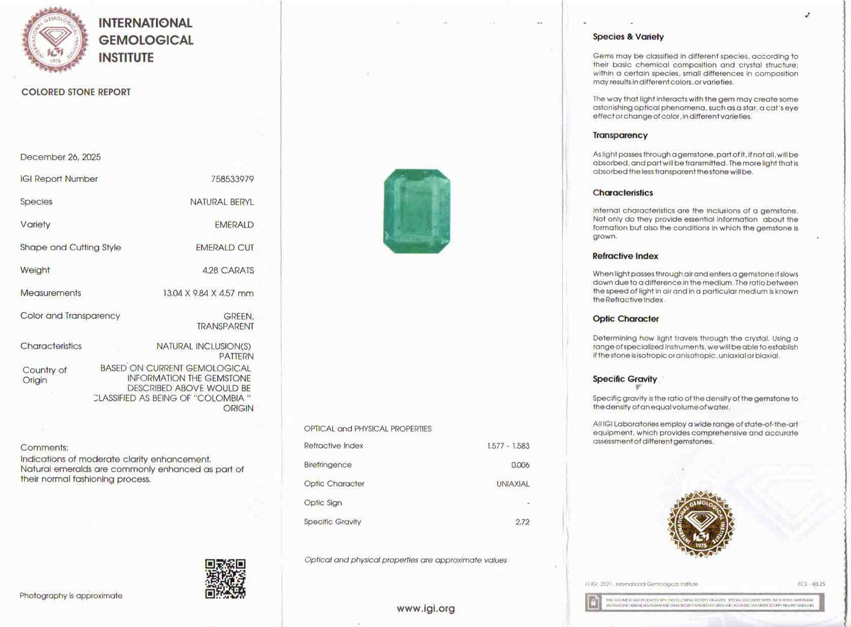 Emerald (Panna) Gemstone - 4.28 Carats