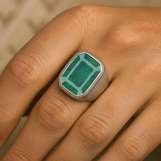 Handmade 925 Silver Emerald Gemstone Ring For Male
