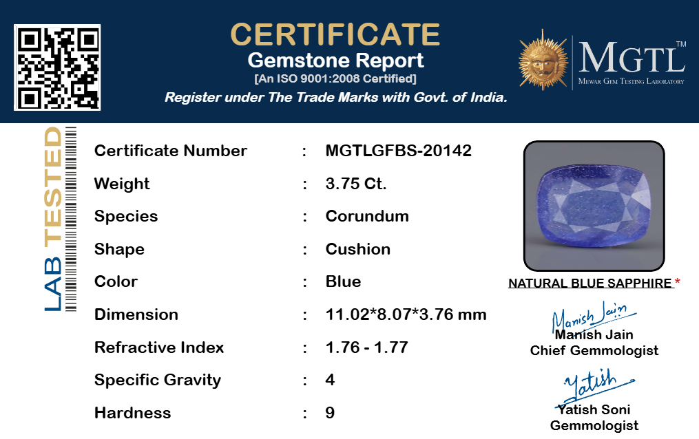 Blue Sapphire (Neelam) Gemstone - 3.75 Carats
