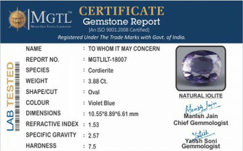 Iolite - 3.88 Carats (Kaka Neeli - 4.23 Ratti)