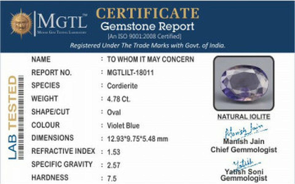 Iolite - 4.78 Carats (Kaka Neeli - 5.21 Ratti)