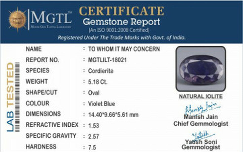 Iolite - 5.18 Carats (Kaka Neeli - 5.65 Ratti)