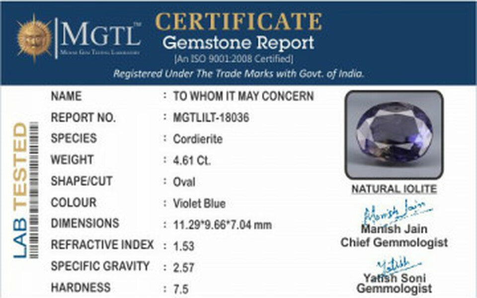 Iolite - 4.61 Carats (Kaka Neeli - 5.02 Ratti)
