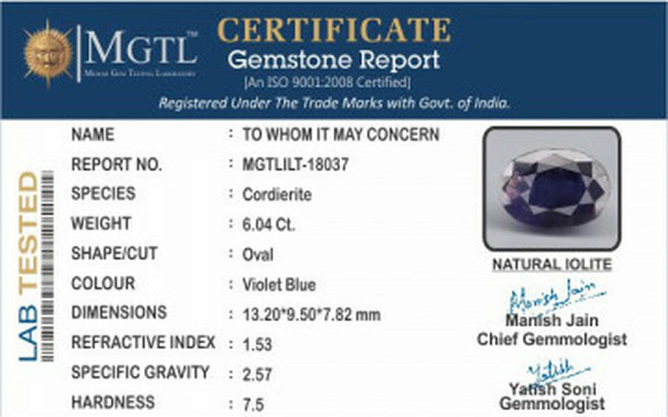 Iolite - 6.04 Carats (Kaka Neeli - 6.58 Ratti)