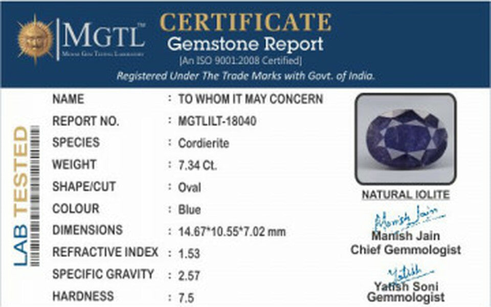 Iolite - 7.34 Carats (Kaka Neeli - 8.00 Ratti)