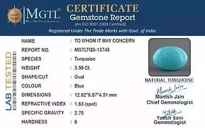 Turquoise - 3.56 Carats ( Firoza - 3.88 Ratti )