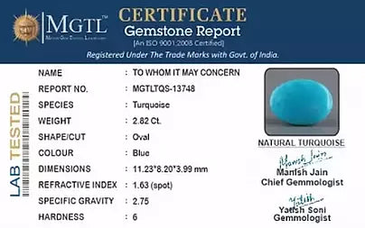 Turquoise - 2.82 Carats ( Firoza - 3.07 Ratti )