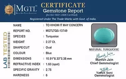 Turquoise - 2.27 Carats ( Firoza - 2.47 Ratti )