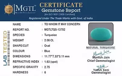 Turquoise - 2.06 Carats ( Firoza - 2.25 Ratti )