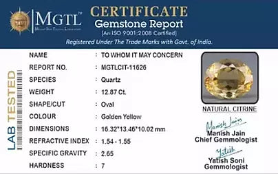 Citrine - 12.87 Carats (Sunela - 14.03 Ratti)