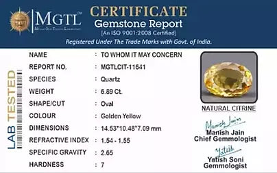 Citrine - 6.89 Carats (Sunela - 7.51 Ratti)