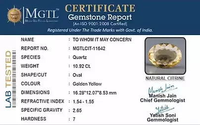 Citrine - 10.92 Carats (Sunela - 11.90 Ratti)
