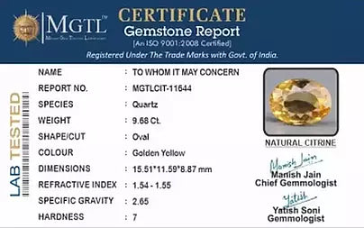 Citrine - 9.68 Carats (Sunela - 10.55 Ratti)