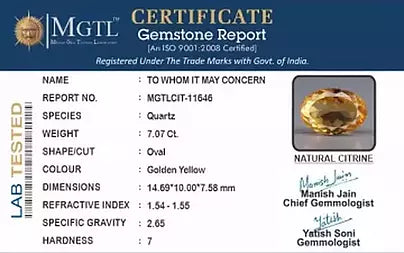 Citrine - 7.07 Carats (Sunela - 7.71 Ratti)