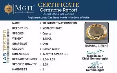 Citrine - 8.18 Carats (Sunela - 8.92 Ratti)
