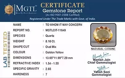 Citrine - 8.16 Carats (Sunela - 8.89 Ratti)