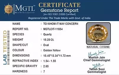 Citrine - 15.25 Carats (Sunela - 16.62 Ratti)