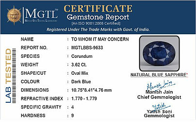 Blue Sapphire (Neelam) - 3.62 Carats