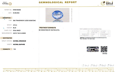 Blue Sapphire - 3.16 Carats (Neelam - 3.44 Ratti)