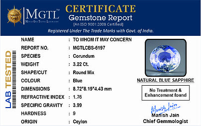 Blue Sapphire (Neelam) - 3.22 Carats