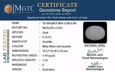 Opal - 9.75 Carats (Dudhiya Pathar - 10.63 Ratti)