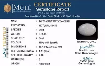 Opal - 6.35 Carats (Dudhiya Pathar - 6.92 Ratti)