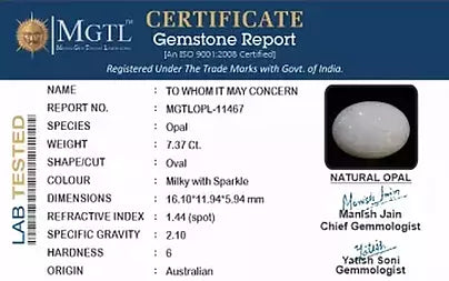 Opal - 7.37 Carats (Dudhiya Pathar - 8.03 Ratti)