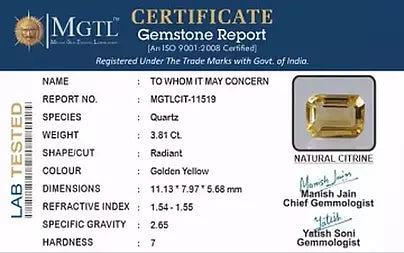 Citrine - 3.81 Carats (Sunela - 4.15 Ratti)