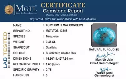 Turquoise - 9.45 Carats ( Firoza - 10.30 Ratti )