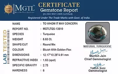 Turquoise - 6.63 Carats ( Firoza - 7.23 Ratti )