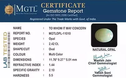 Opal - 2.42 Carats (Dudhiya Pathar - 2.64 Ratti)