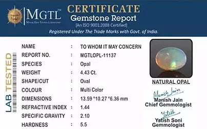 Opal - 4.43 Carats (Dudhiya Pathar - 4.87 Ratti)