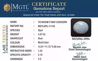 Opal - 4.67 Carats (Dudhiya Pathar - 5.14 Ratti)