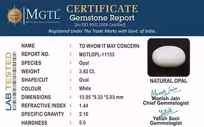 White Opal - 3.82 Carats (Dudhiya Pathar - 4.20 Ratti)