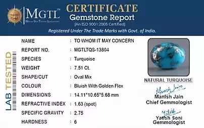 Turquoise - 7.51 Carats ( Firoza - 8.19 Ratti )