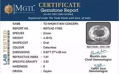 White Zircon - 4.49 Carats (Jarkan - 4.89 Ratti)