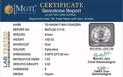 White Zircon - 4.62 Carats (Jarkan - 5.04 Ratti)