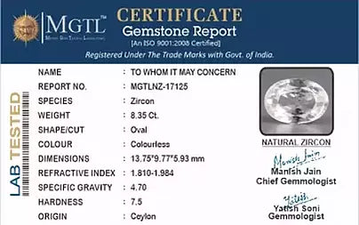 White Zircon - 8.35 Carats (Jarkan - 9.10 Ratti)