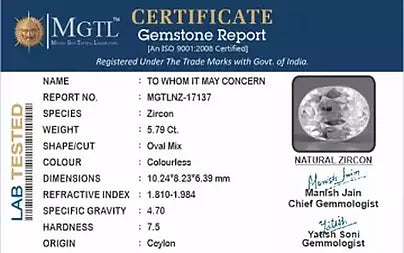 White Zircon - 5.79 Carats (Jarkan - 6.31 Ratti)