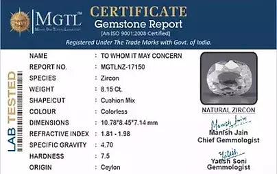 White Zircon - 8.15 Carats (Jarkan - 8.88 Ratti)