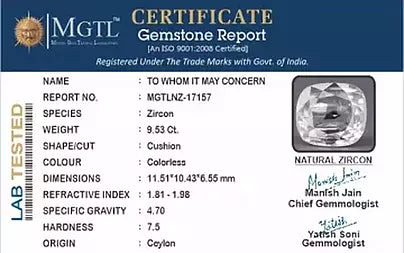 White Zircon - 9.53 Carats (Jarkan - 10.39 Ratti)