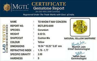 Yellow Sapphire - 6.02 Carats (Pukhraj - 6.56 Ratti)