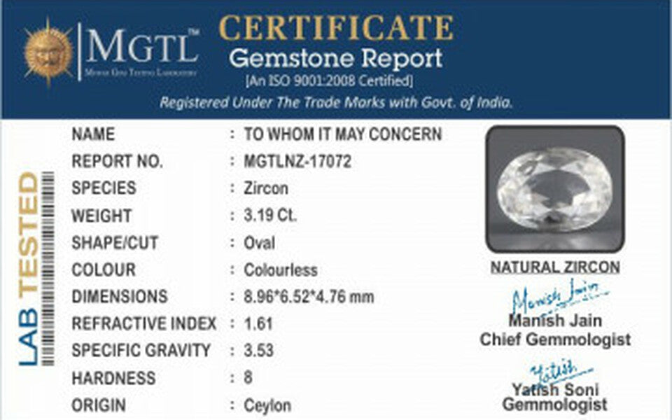 White Zircon (Jarkan) - 3.19 Carats