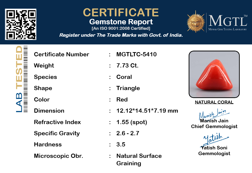 Red Coral (Moonga) Gemstone - 7.73 Carats