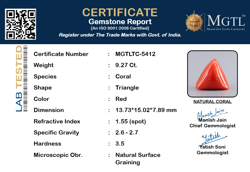 Red Coral (Moonga) Gemstone - 9.27 Carats