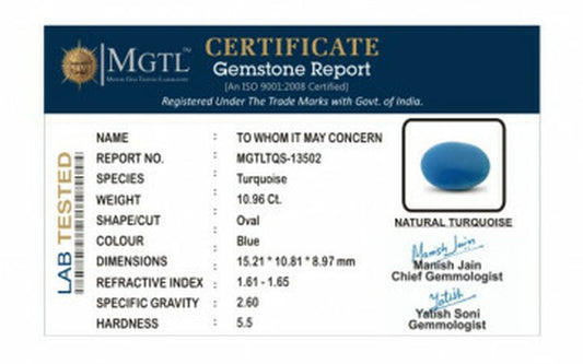 Turquoise - 10.96 Carats ( Firoza - 11.95 Ratti )