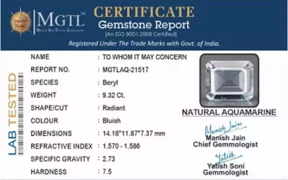 Aquamarine - 9.32 Carats